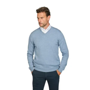 Gran Sasso Hommes pull-over col en v hommes bleu clair