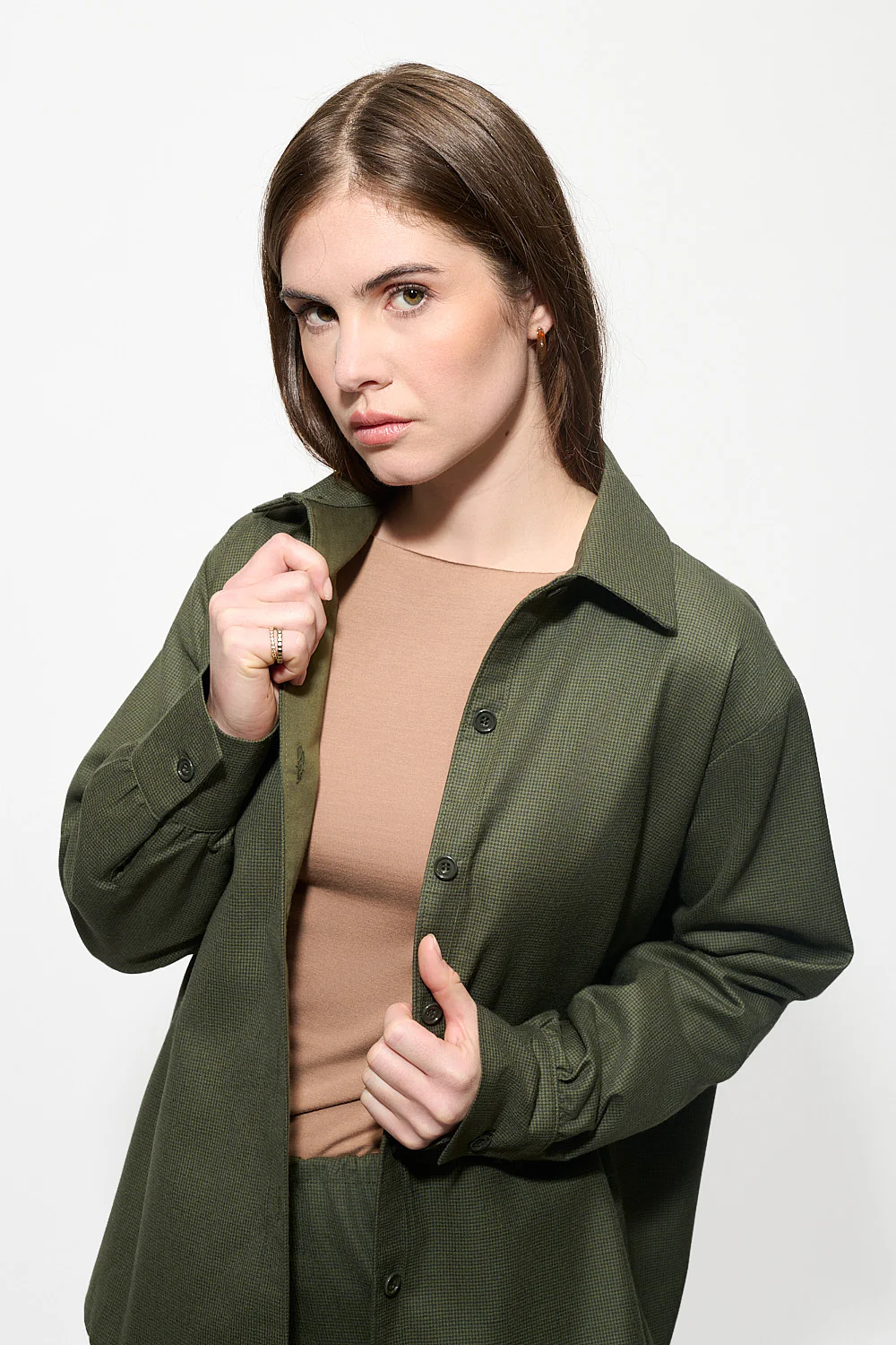 Surchemise Monaco Pied-de-poule Kaki – Image 3