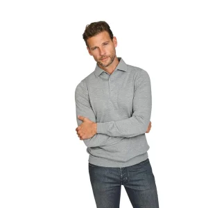Gran Sasso Hommes polo manches longues gris pour hommes
