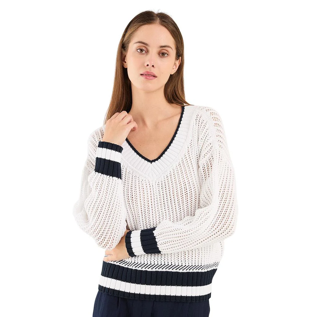 Anneclaire pull-over col en v femmes blanc D1535 383 730 – Image 2