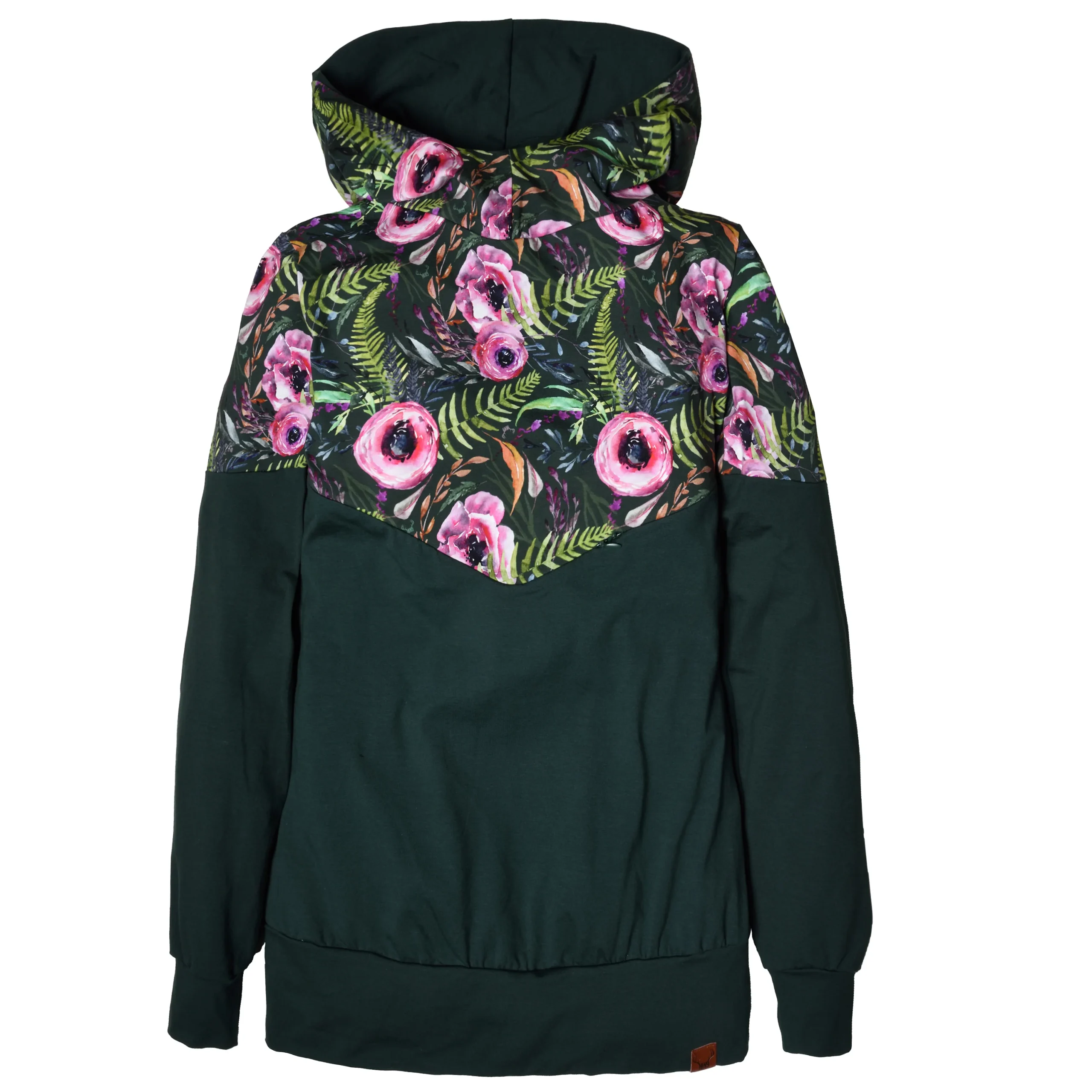 Hoodie de maternité et d'allaitement vert fleurs BUTTERCUP en coton biologique 3 en 1 – Image 8