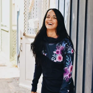 Hoodie de maternité et d'allaitement fleurs MAUVE en coton biologique 3 en 1 (XS et S uniquement)