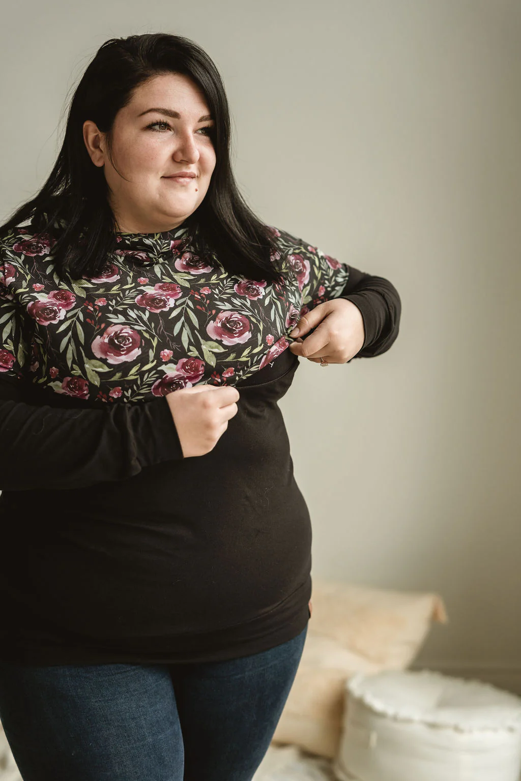 Hoodie de maternité et d'allaitement fleurs BOURGOGNE en coton biologique 3 en 1 (XS à M uniquement)