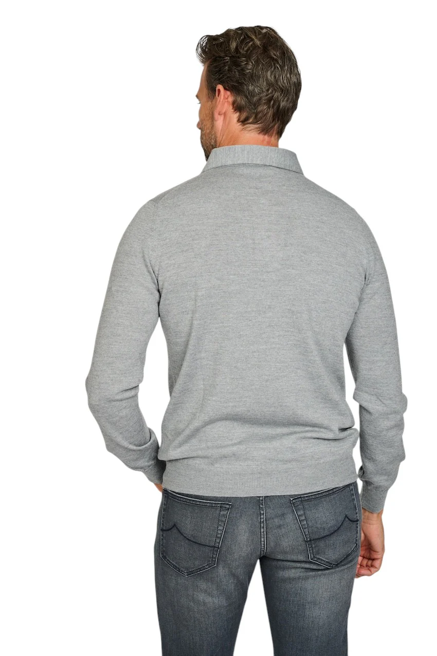 Gran Sasso Hommes polo manches longues gris pour hommes – Image 4