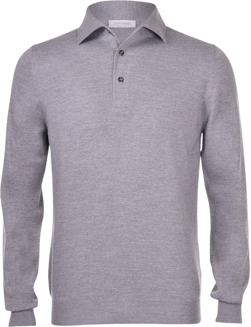 Gran Sasso Hommes polo manches longues gris pour hommes – Image 6