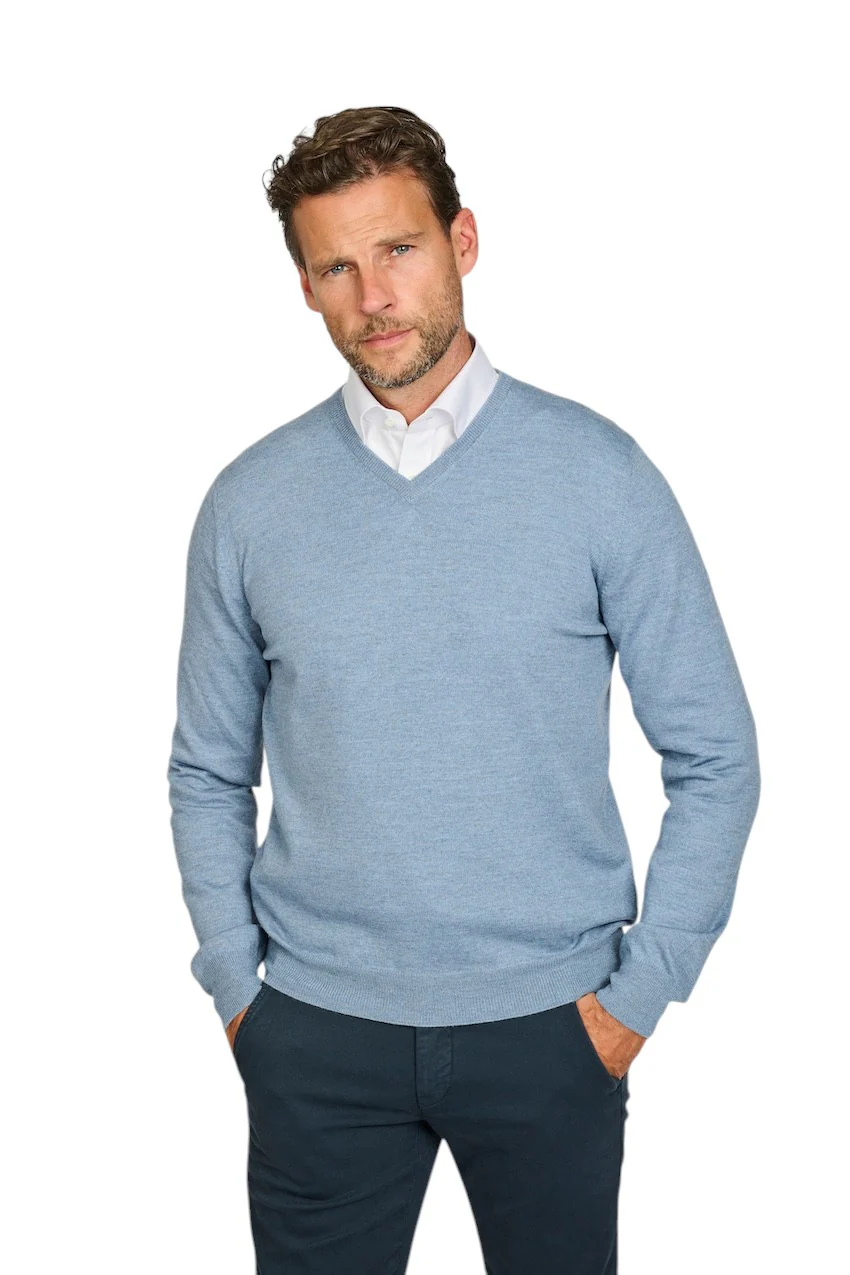 Gran Sasso Hommes pull-over col en v hommes bleu clair – Image 3