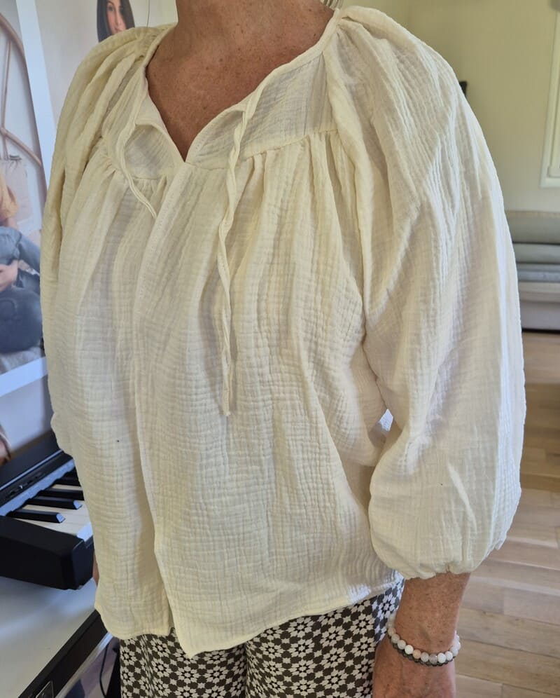 Blouse allaitement – double gaze écrue manches bouffantes – Image 5