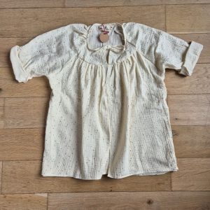 Blouse allaitement – double gaze de coton écru pois dorés