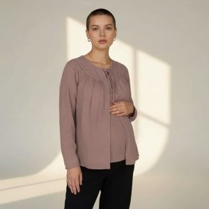 Blouse d&rsquo;allaitement – gaze de coton Oekotex – Chataigne