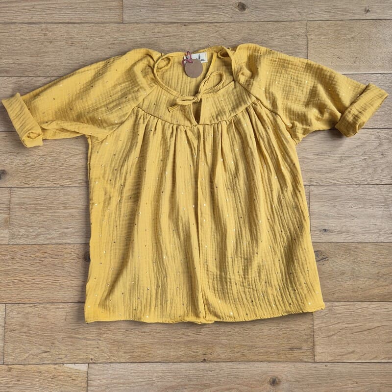 Blouse allaitement – double gaze de coton moutarde plumettes dorées – Image 2