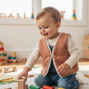 Gilet de berger réversible bébé molleton cassonade