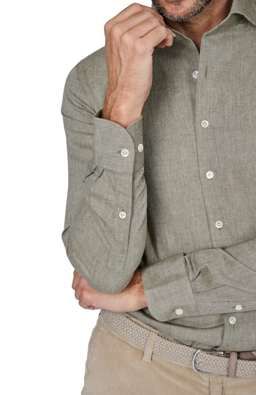 Chemise Profuomo manches longues hommes vert coton - laine – Image 4