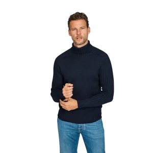 Gran Sasso Hommes pull-over col roulé hommes, laine de pluie bleu foncé