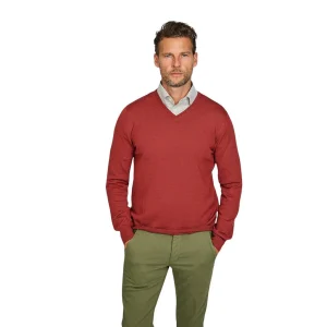 Gran Sasso Hommes pull-over col en v hommes rouge foncé