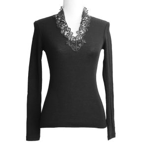 TEE SHIRT DENTELLE ML LAINE ET SOIE LEA « 2coloris »